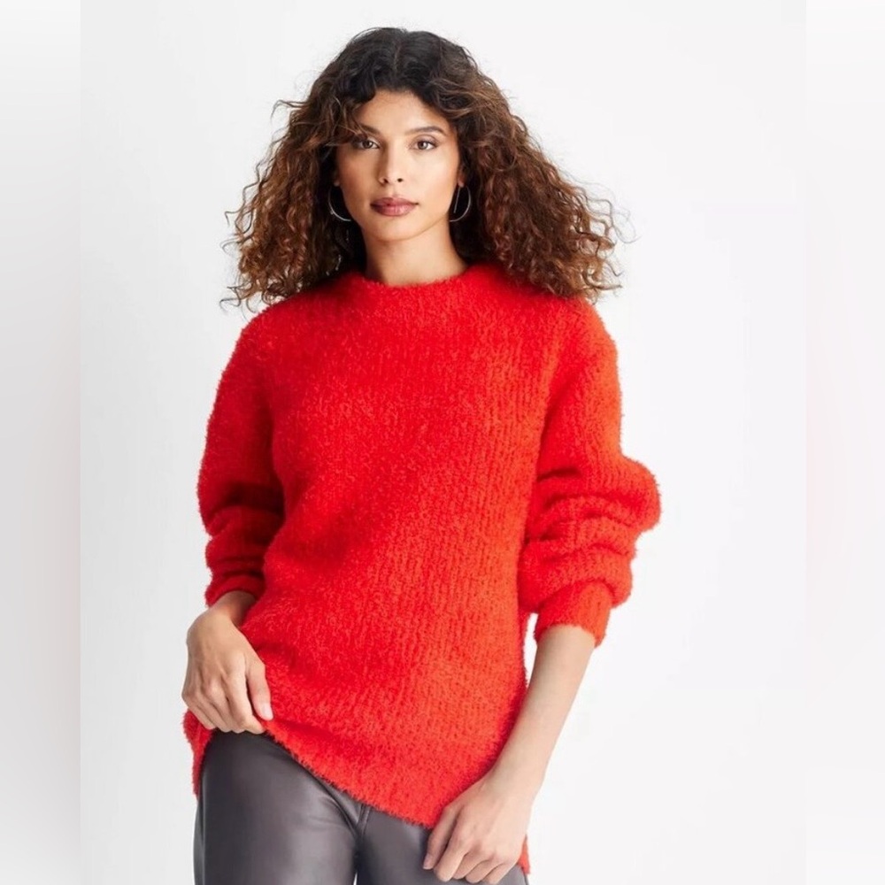 Future Collective Crewneck Relaxed Teddy Sweater Red Women’s XS Oversized